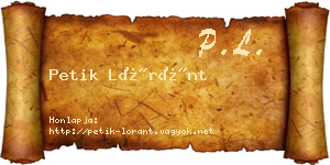Petik Lóránt névjegykártya
